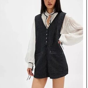 Free People/We the Free Pinstripe Menswear Vest Black Combo Size L. NWT
